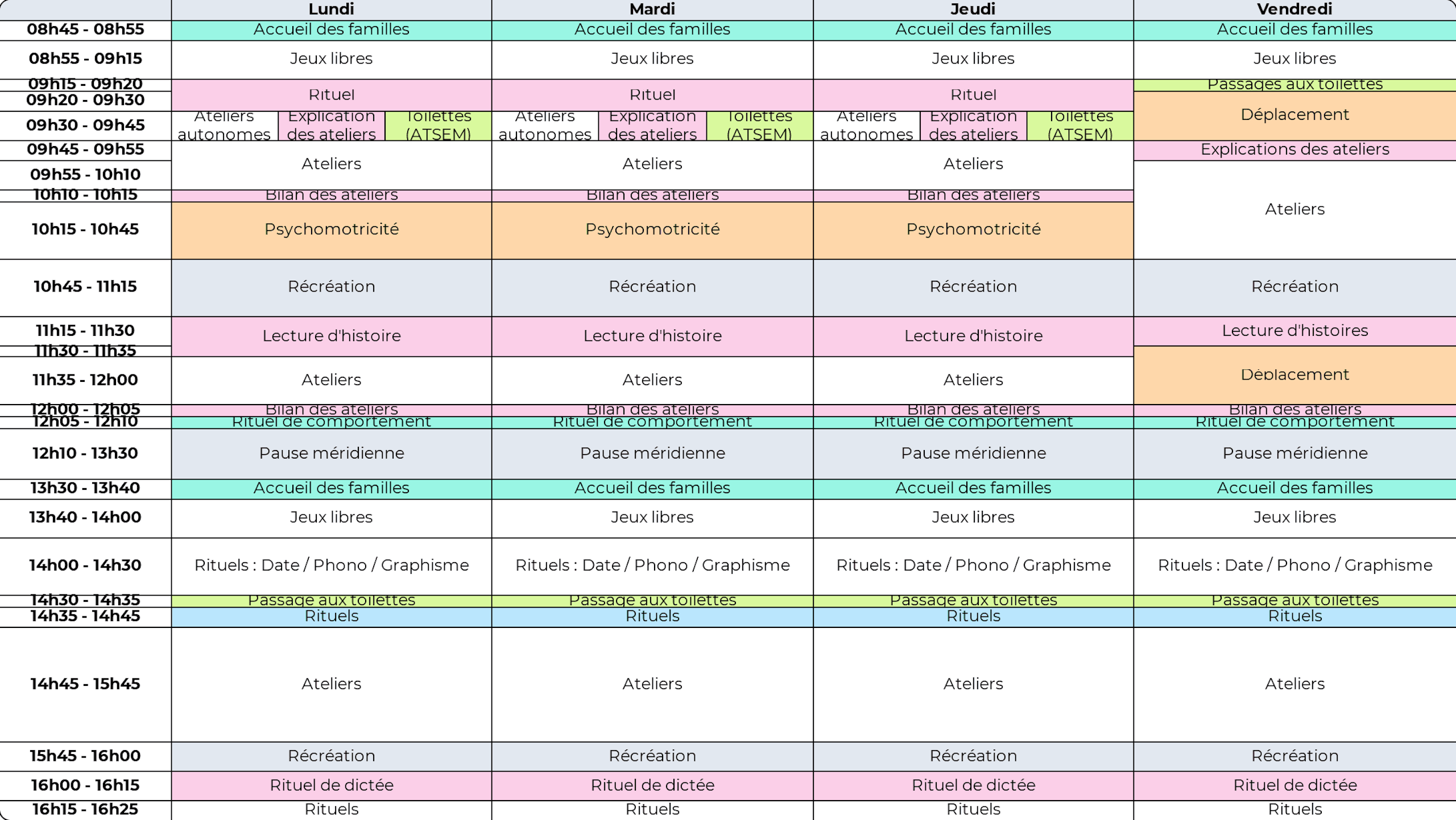 Emploi du temps PS-MS-GS sur 4 jours - Cycle 1 - Teetsh