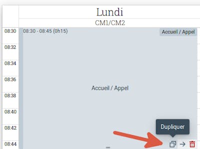 Dupliquer une séance sur l'emploi du temps