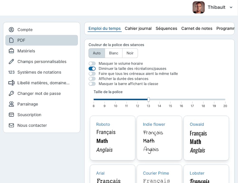 Ecran personnaliser les PDF